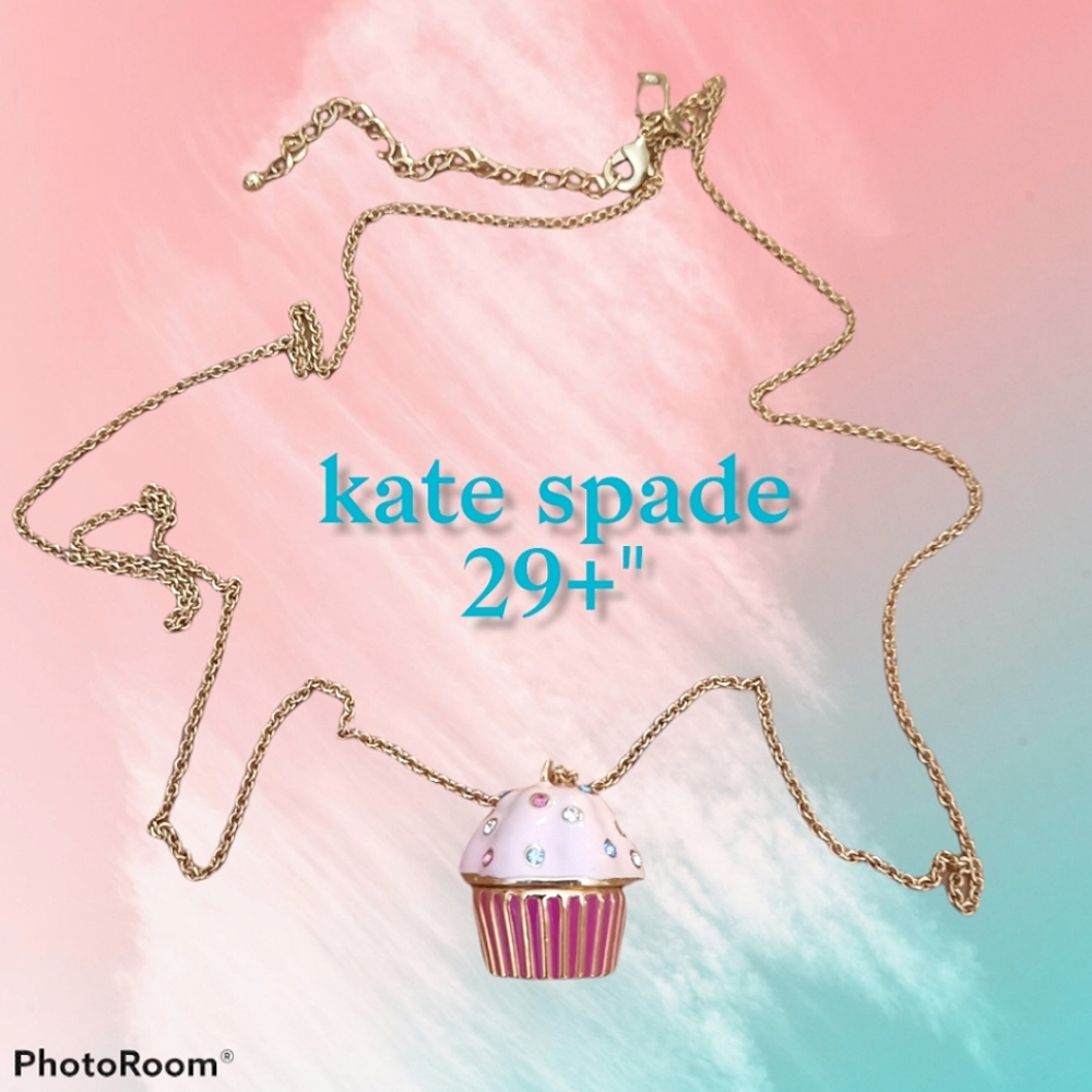 kate spade gold chain cupcake pendant necklace with pink and purple enamel